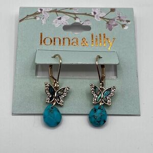 lonna & lilly Gold-Tone Glass Stone & Abalone Butterfly Drop Earrings